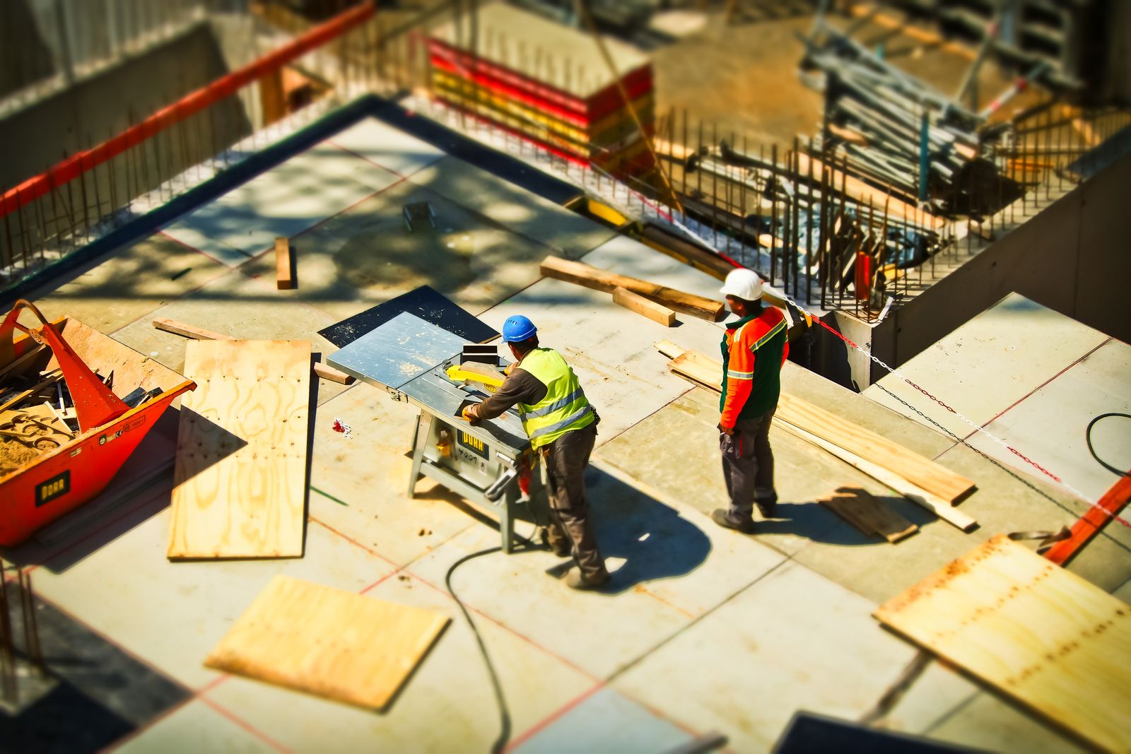 Team on a concrete slab